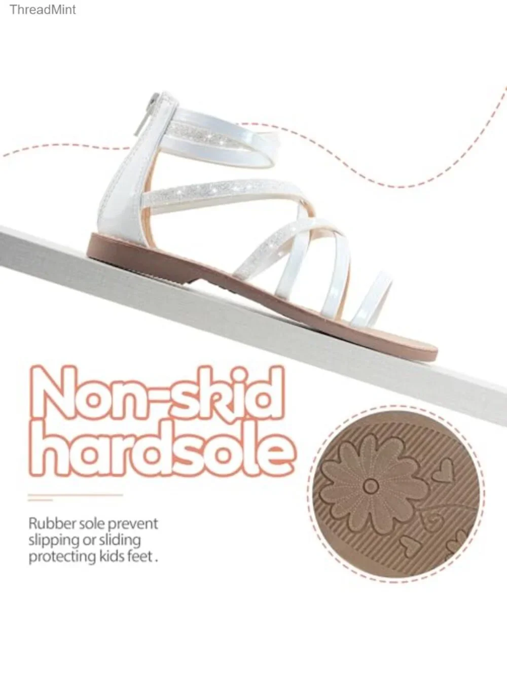 Girls Strappy Gladiator Sandals with Zipper, Lightweight Rubber Sole